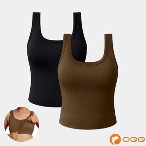 OQQ Women's Black and Brown Tank Tops